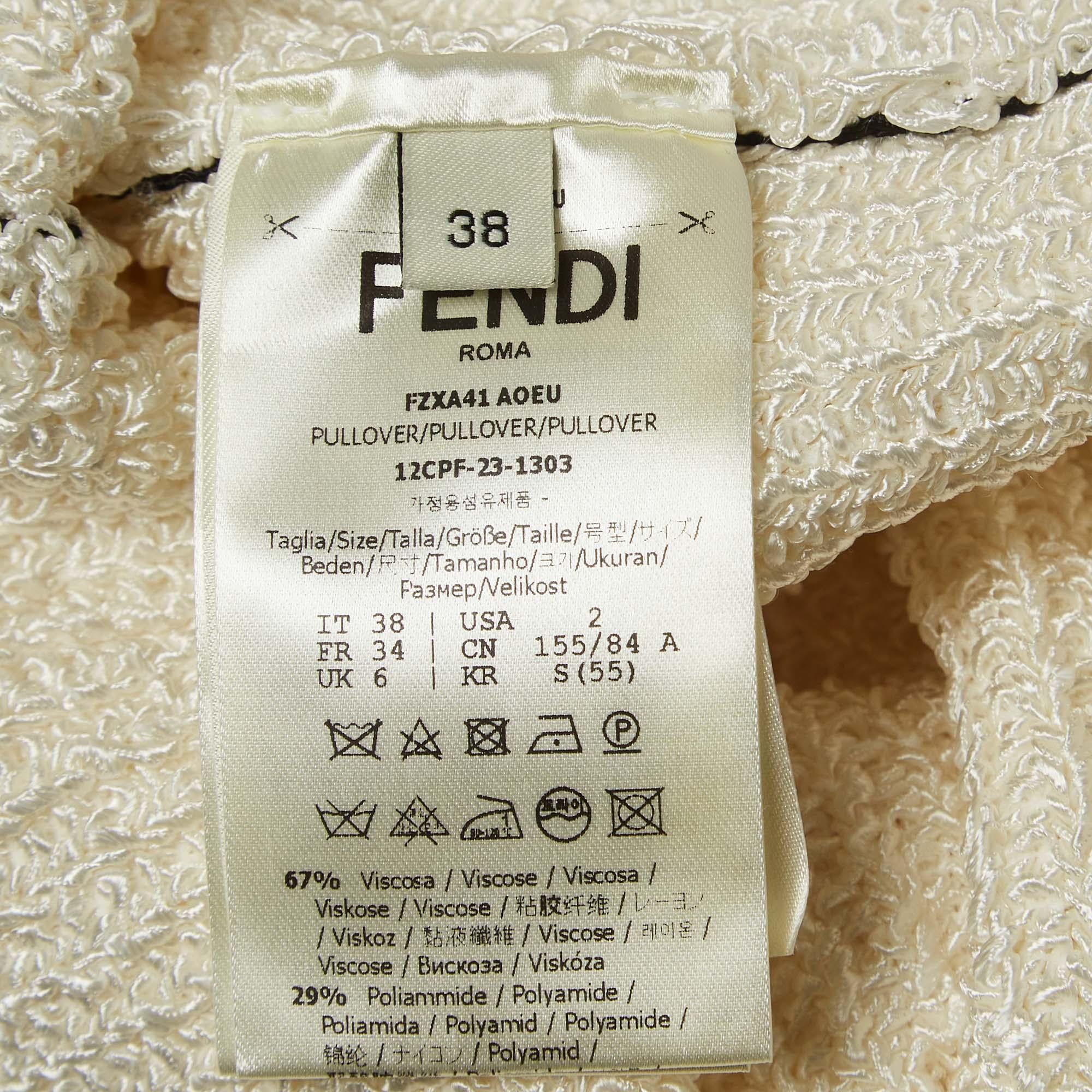Women's Fendi White Stretch Knit High Neck Slim Fit Pull Over S