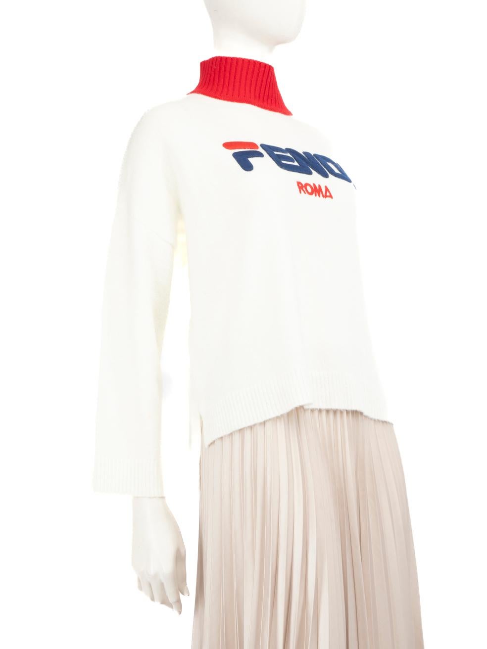 CONDITION is Very good. Minimal wear to jumper is evident. Light mark to the right sleeve and the brand label is partly detached on this used Fendi designer resale item.
 Details
 White
 Wool
 Jumper
 Stretchy
 Long sleeves
 Brand embroidery detail
