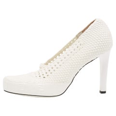 Fendi White Woven Fabric Square Pumps Size 41