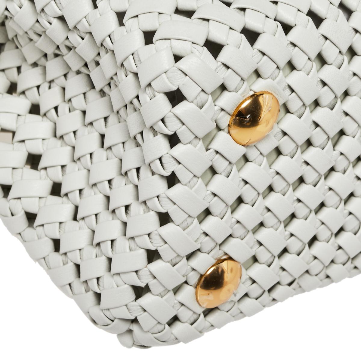 Fendi White Woven Leather Mini Peekaboo Top Handle Bag In New Condition In Dubai, Al Qouz 2
