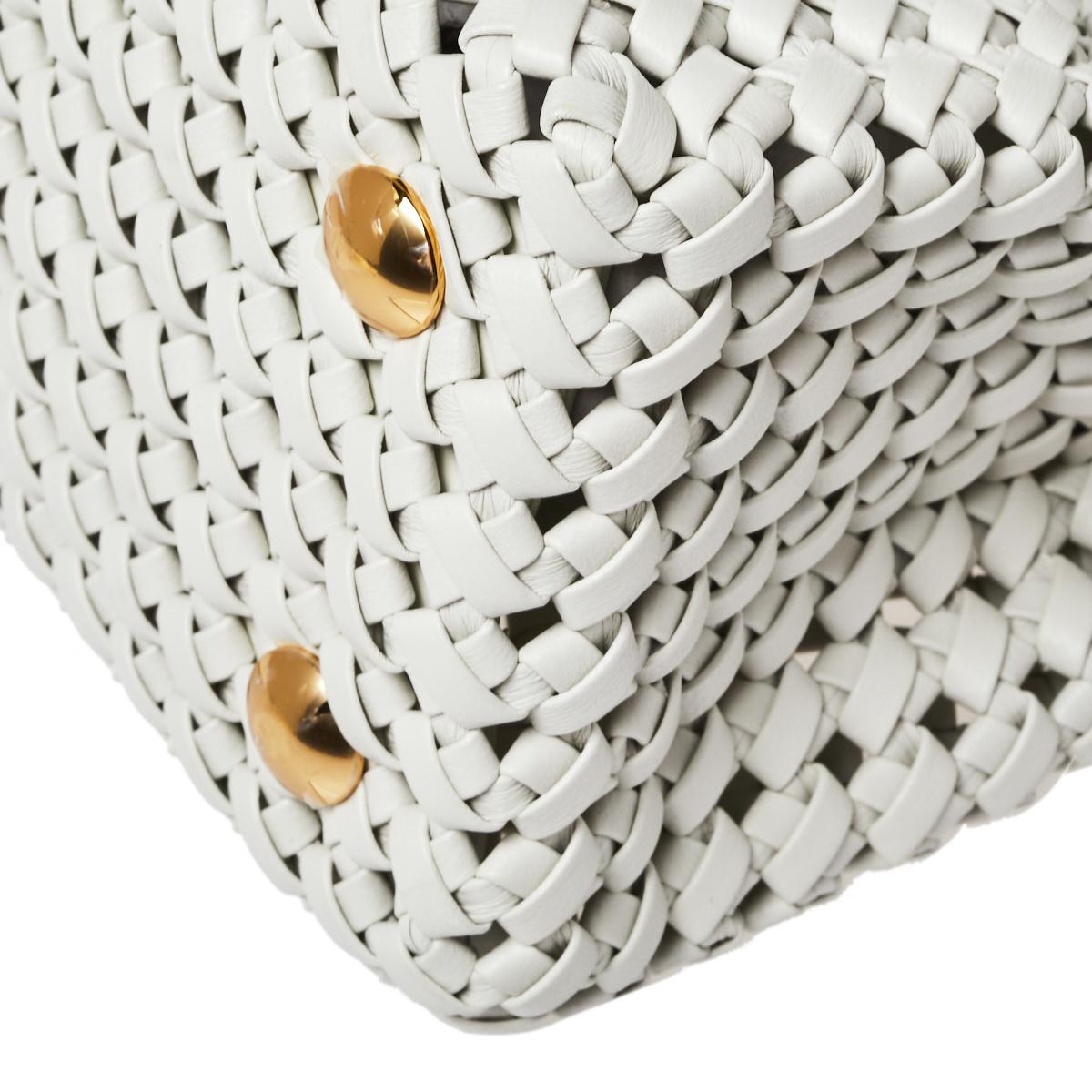 Women's Fendi White Woven Leather Mini Peekaboo Top Handle Bag