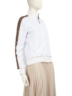 Fendi White Zip Up Logo Trim Jacket Size M