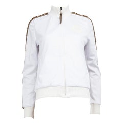 Fendi White Zip Up Logo Trim Jacket Size M