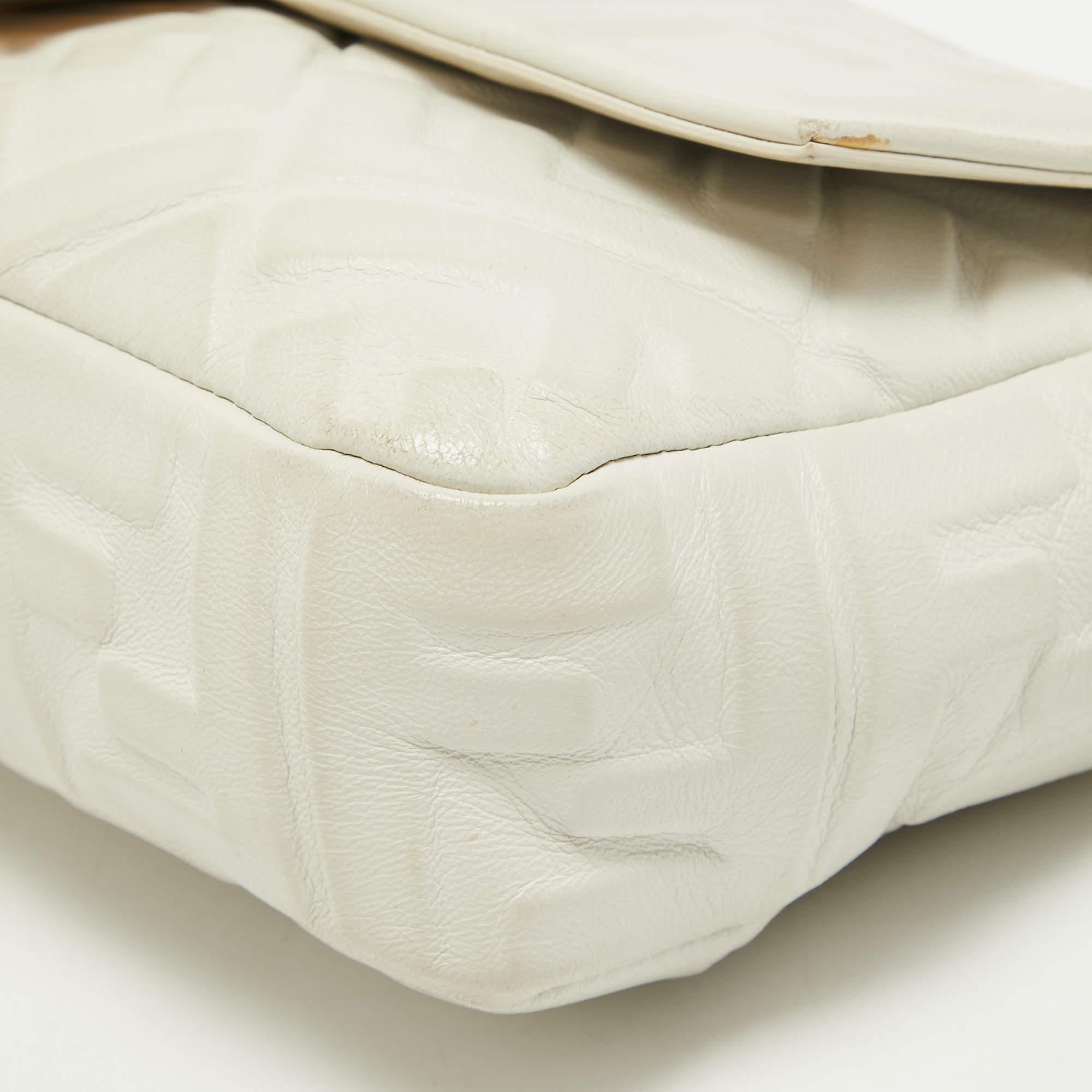 Fendi White Zucca Embossed Leather Medium Baguette Bag 6