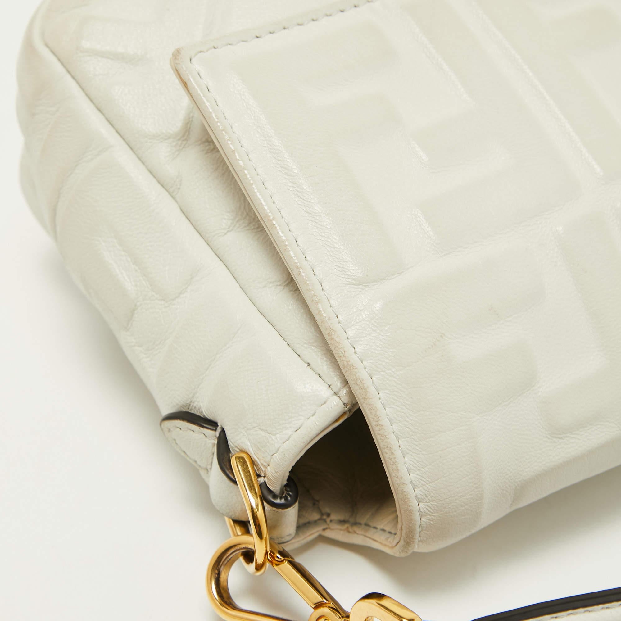 Fendi White Zucca Embossed Leather Medium Baguette Bag 7