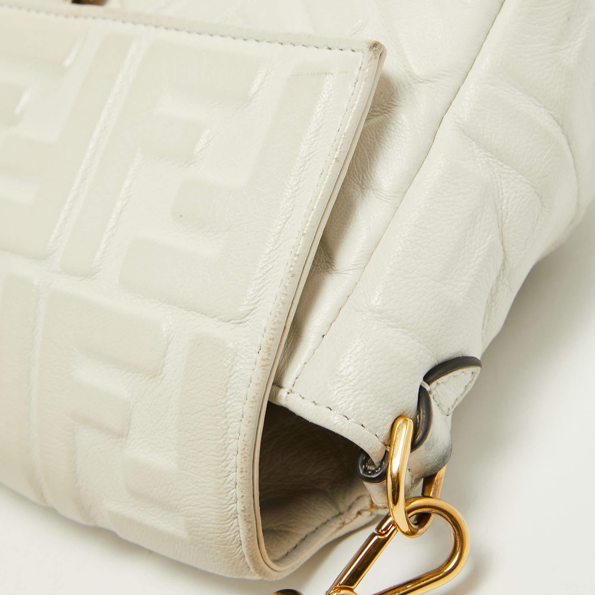 Fendi White Zucca Embossed Leather Medium Baguette Bag 9