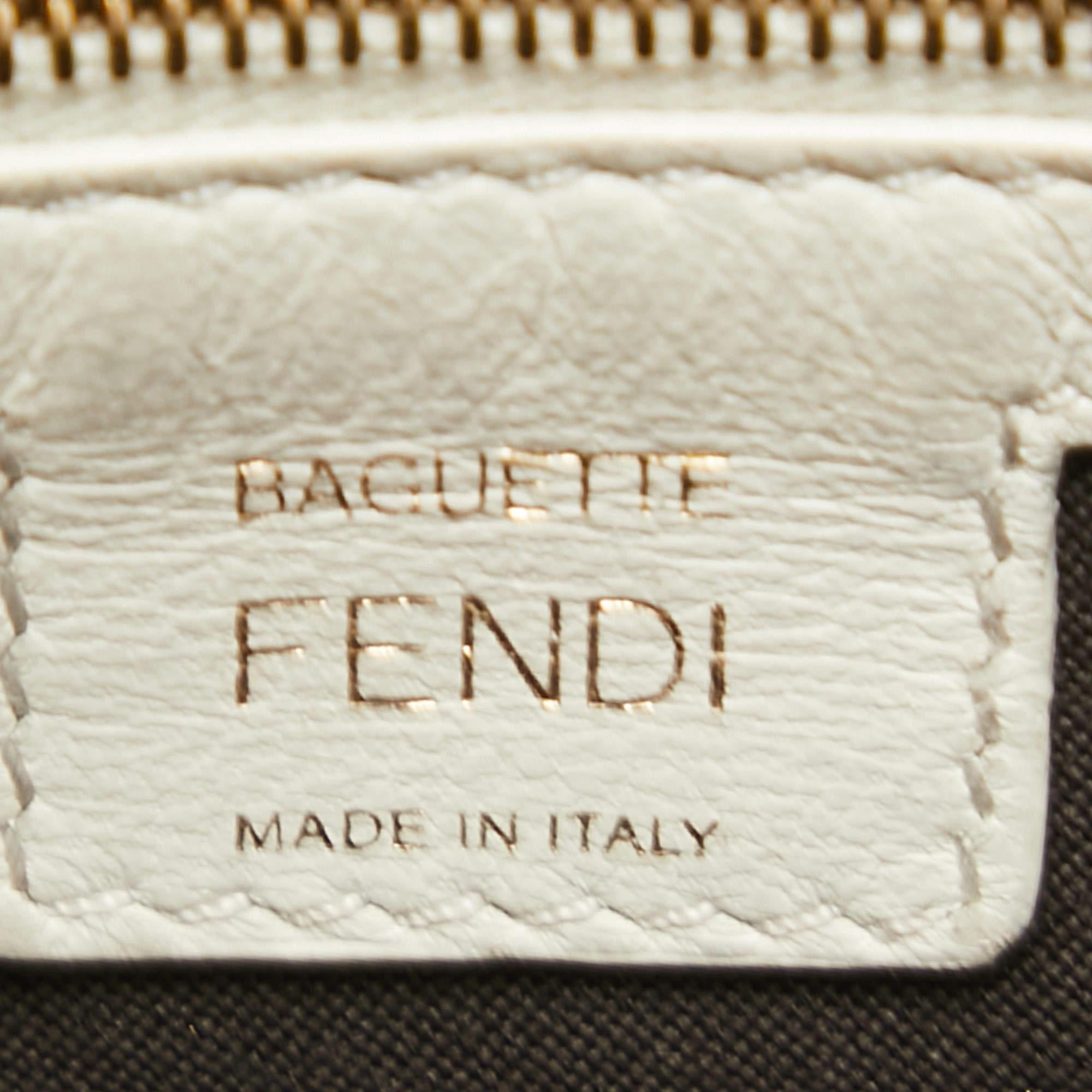 Fendi White Zucca Embossed Leather Medium Baguette Bag 11