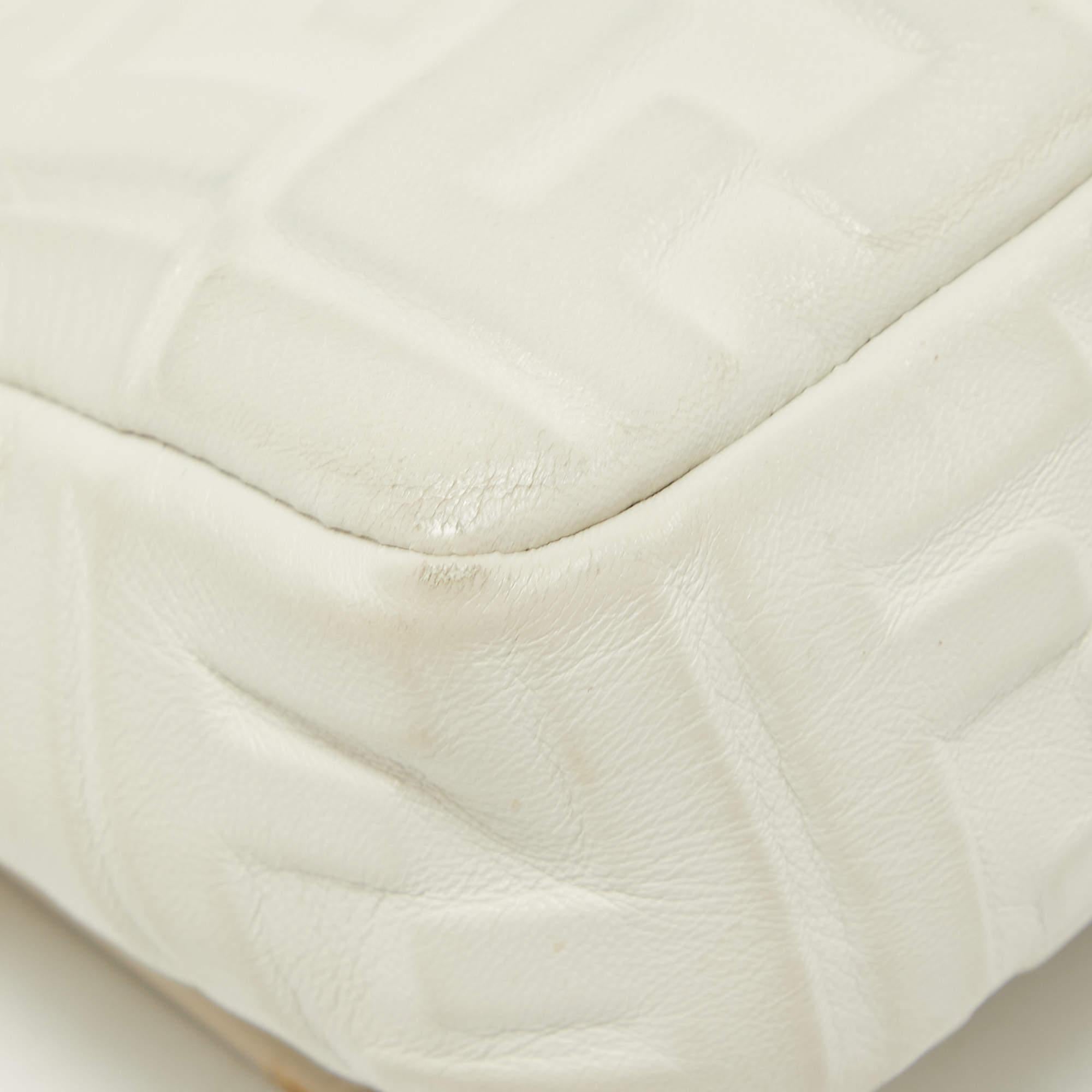 Fendi White Zucca Embossed Leather Medium Baguette Bag 1