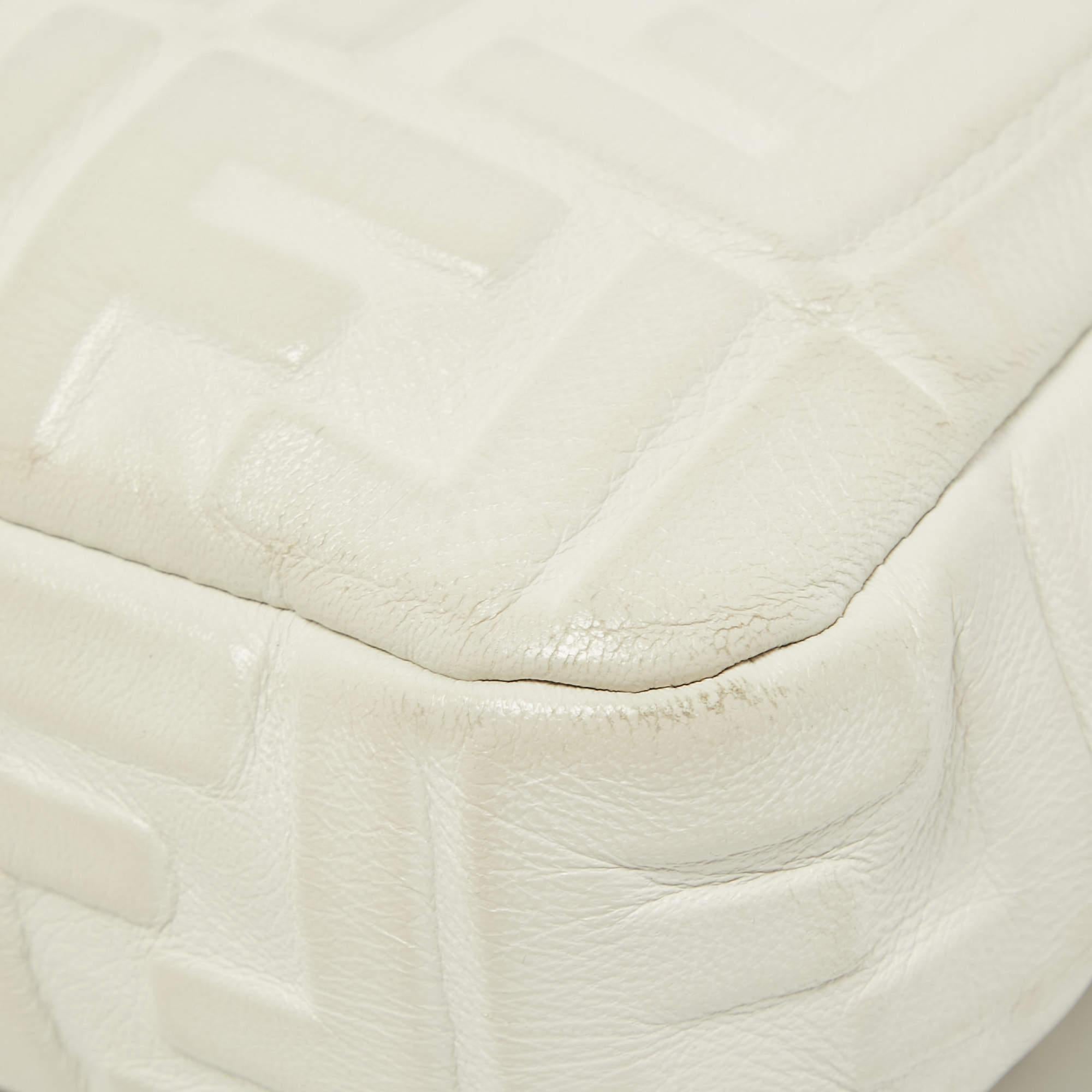 Fendi White Zucca Embossed Leather Medium Baguette Bag 3