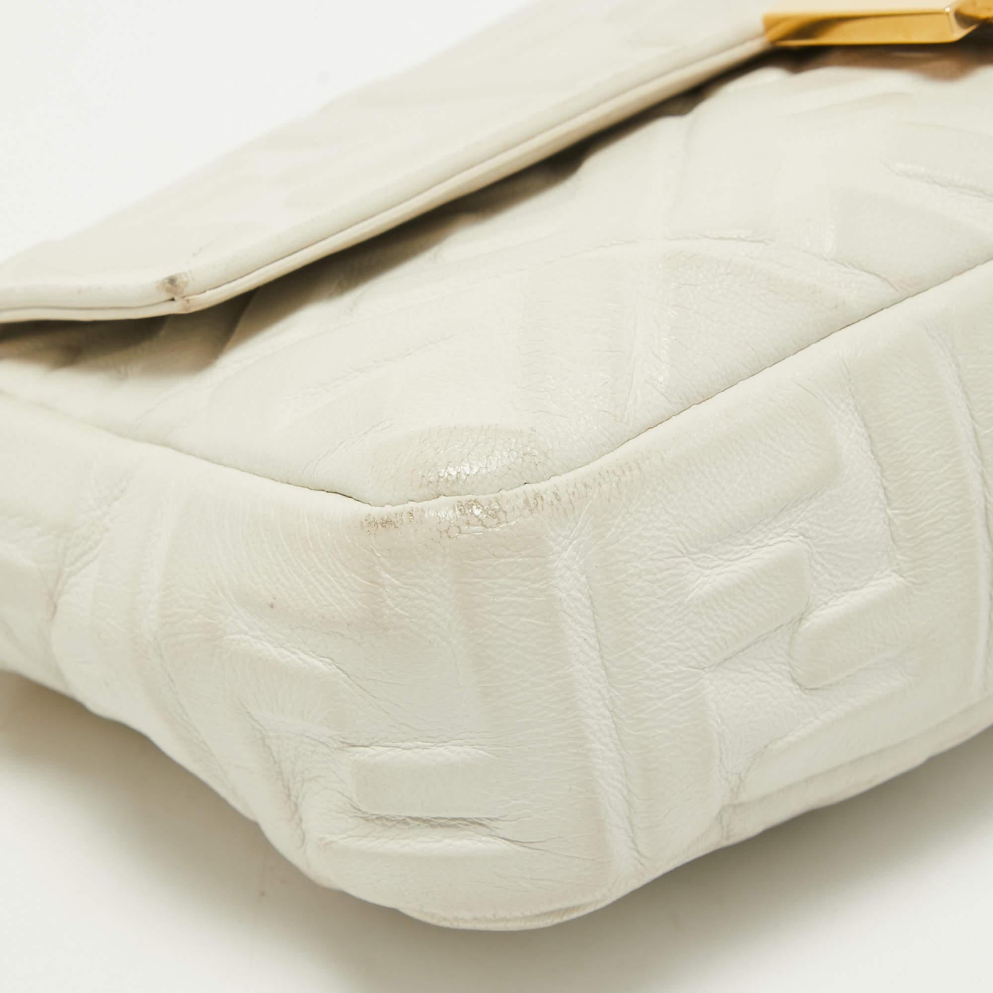 Fendi White Zucca Embossed Leather Medium Baguette Bag 4
