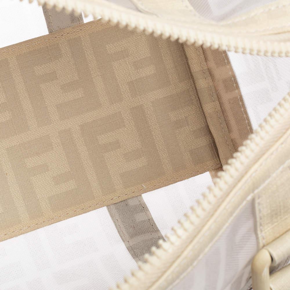 Fendi Bauletto Boston Tasche aus weißem Zucca-Netz und beschichtetem Segeltuch im Angebot 5