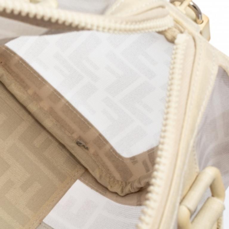 Bianco Borsa Bauletto Boston di Fendi in maglia di zucca bianca e tela rivestita