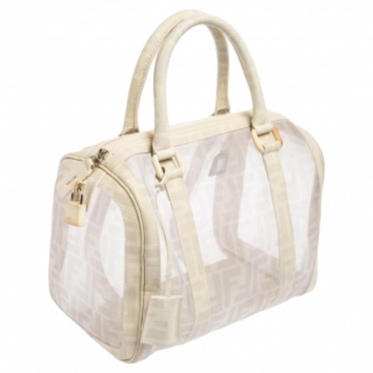 Borsa Bauletto Boston di Fendi in maglia di zucca bianca e tela rivestita 2