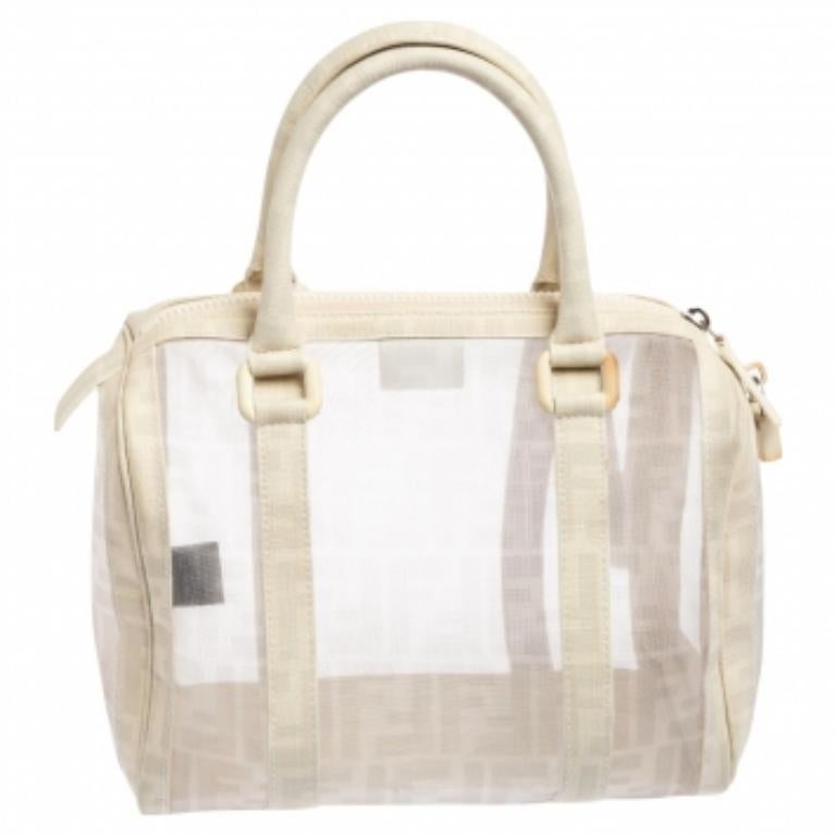 Borsa Bauletto Boston di Fendi in maglia di zucca bianca e tela rivestita 3