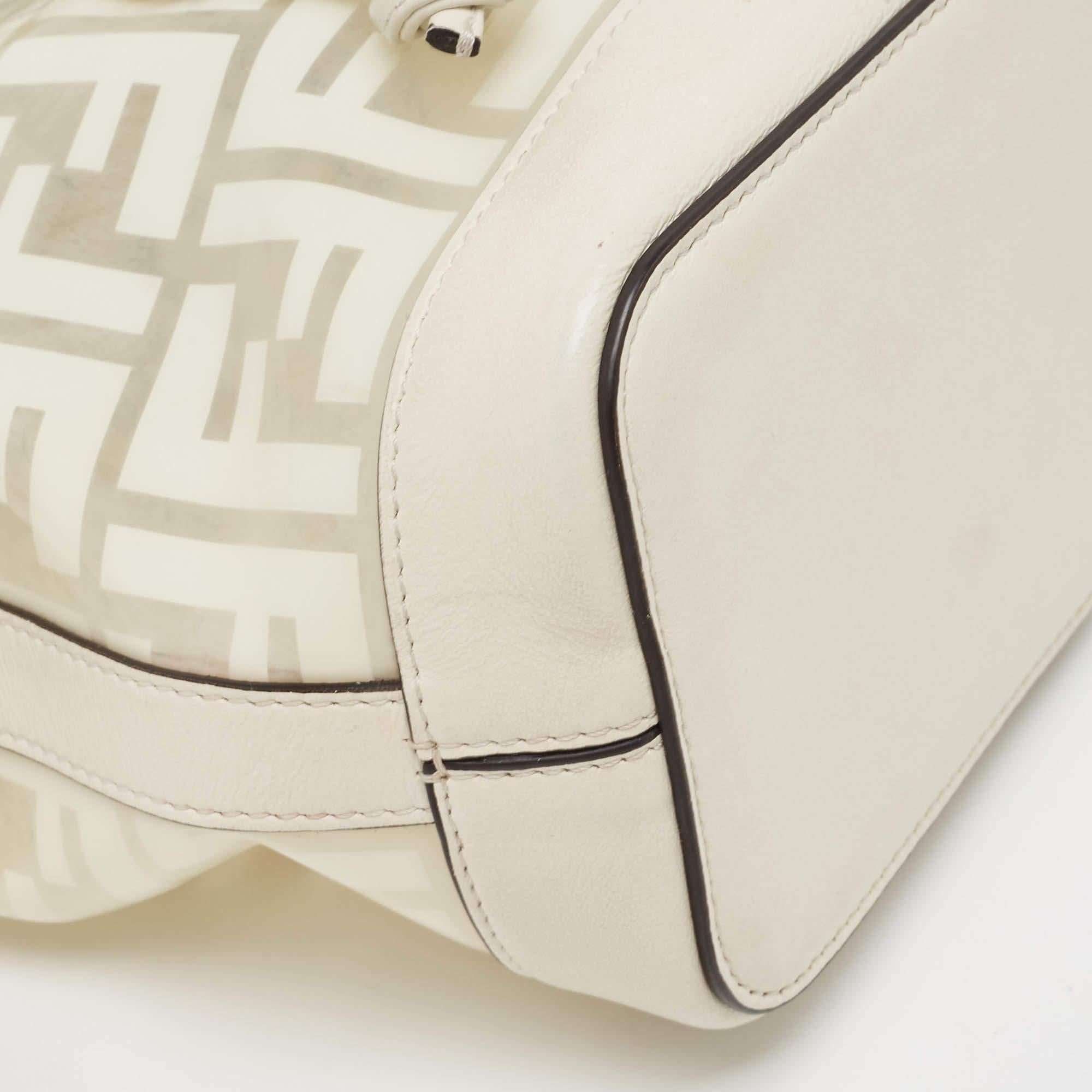 Fendi White Zucca PVC And Leather Mini Mon Tresor Drawstring Bucket Bag 7