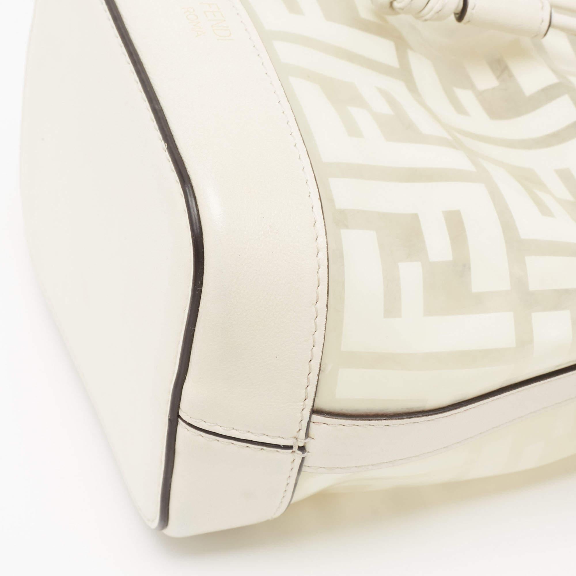 Fendi White Zucca PVC And Leather Mini Mon Tresor Drawstring Bucket Bag 8