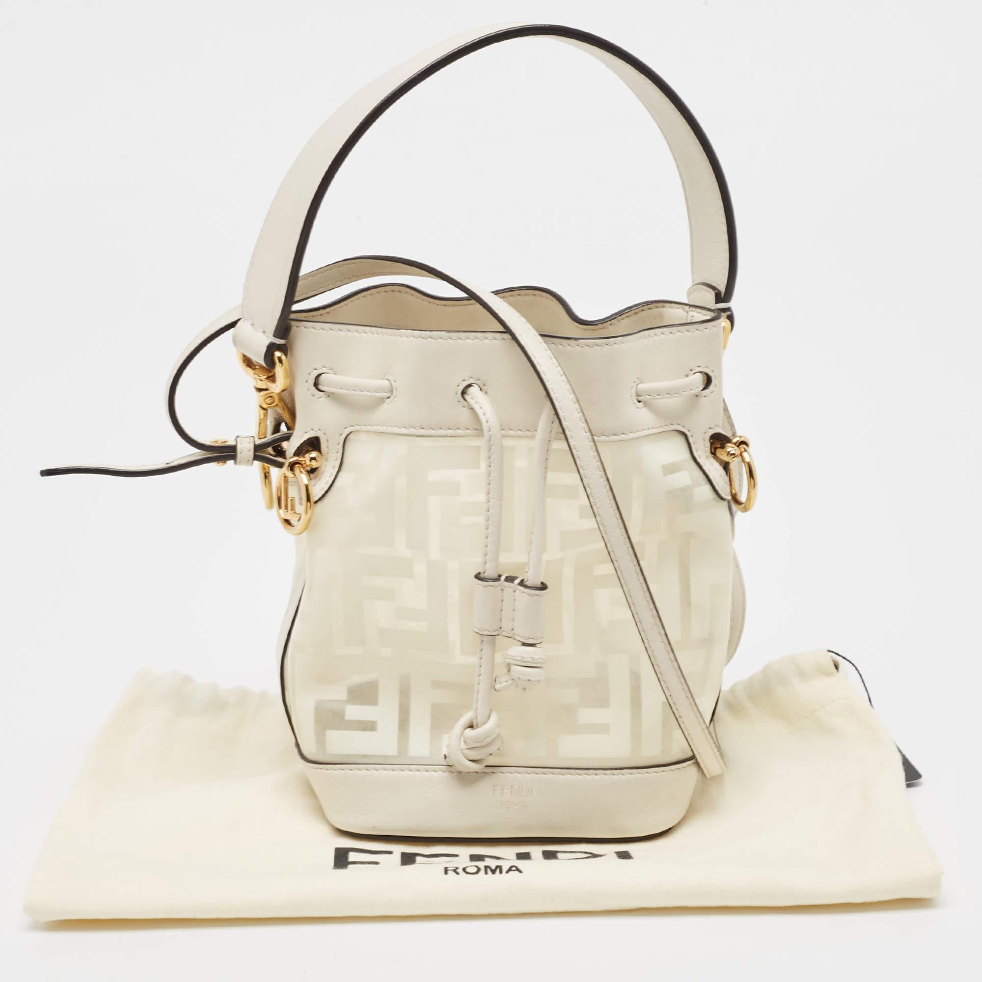 Fendi White Zucca PVC And Leather Mini Mon Tresor Drawstring Bucket Bag 10