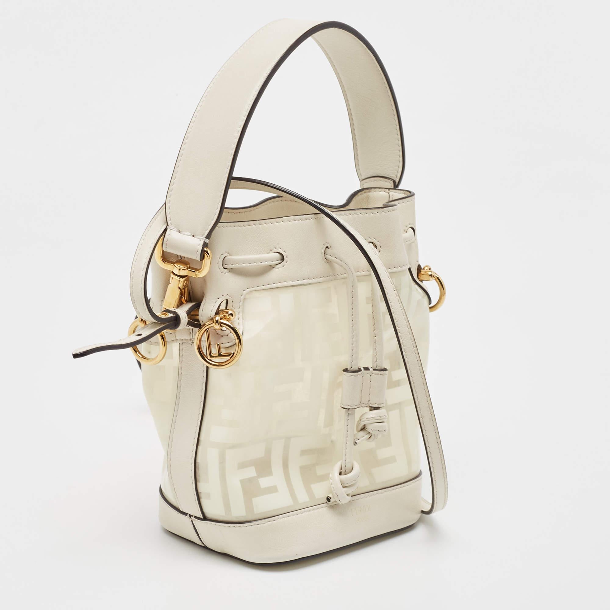 Women's Fendi White Zucca PVC And Leather Mini Mon Tresor Drawstring Bucket Bag