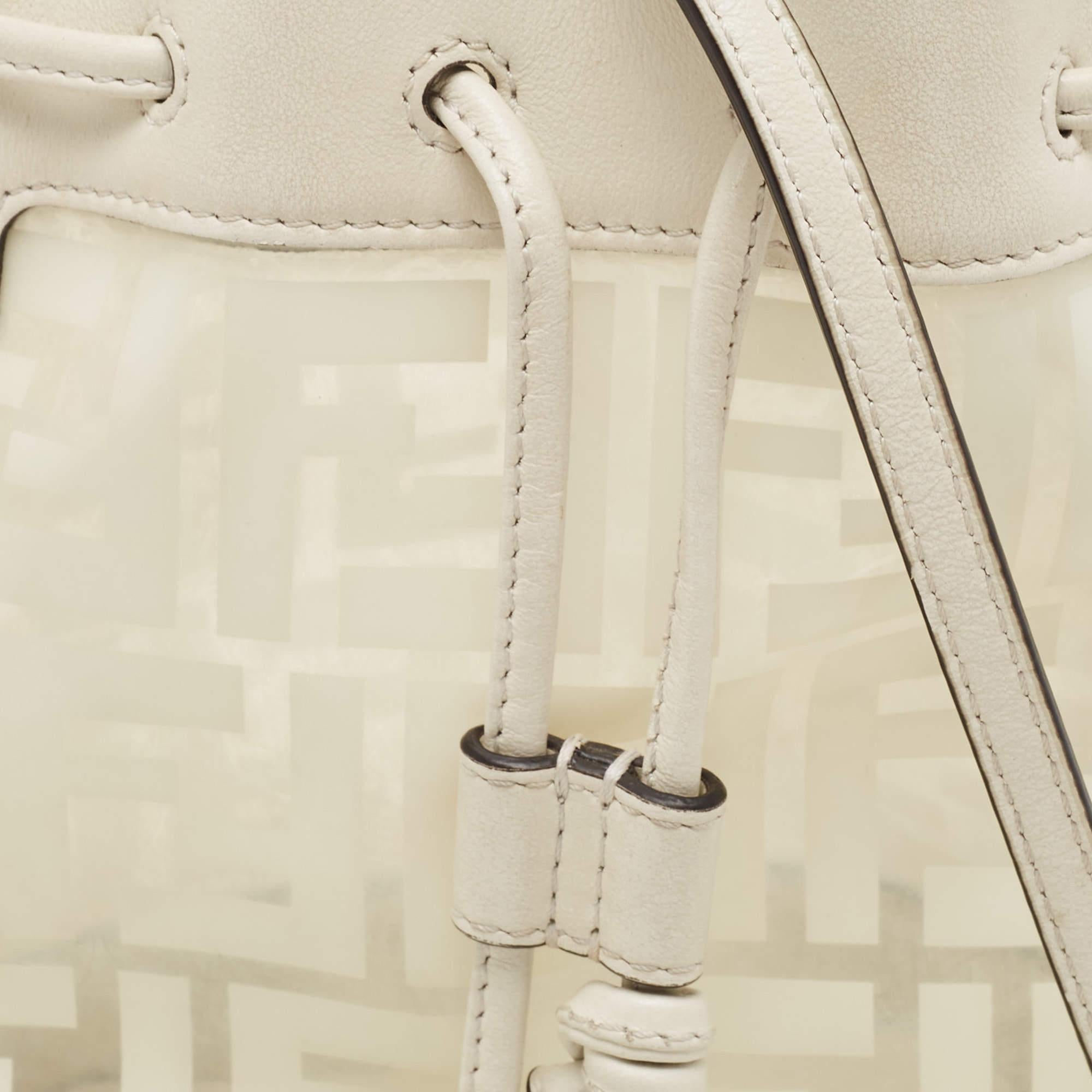 Fendi White Zucca PVC And Leather Mini Mon Tresor Drawstring Bucket Bag 2