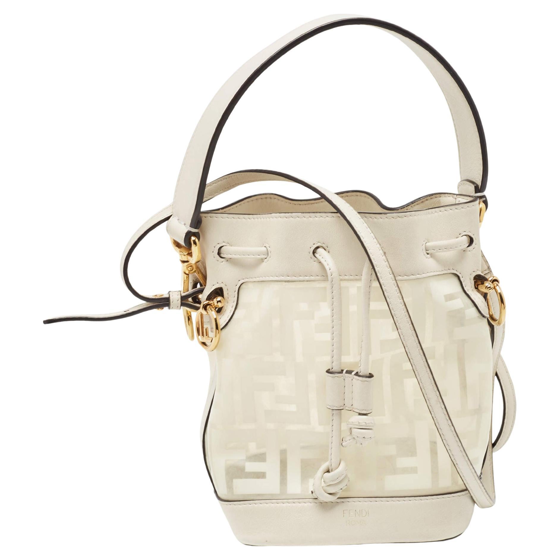 Fendi White Zucca PVC And Leather Mini Mon Tresor Drawstring Bucket Bag