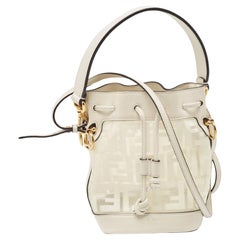 Fendi White Zucca PVC And Leather Mini Mon Tresor Drawstring Bucket Bag