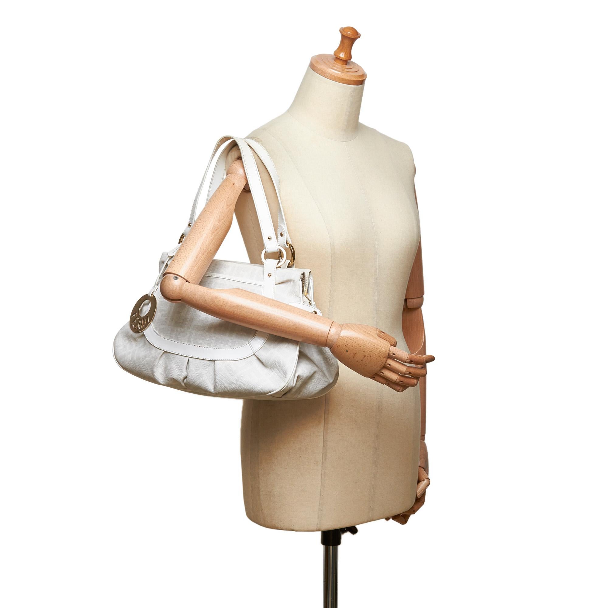 Fendi White Zucca Shoulder Bag For Sale 5