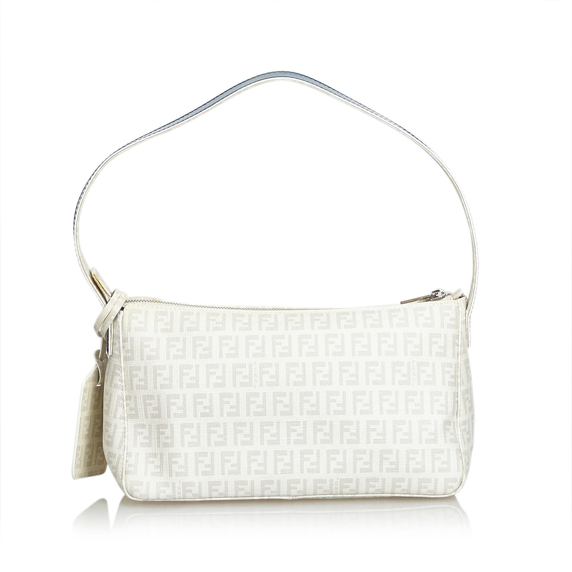 Gray Fendi White Zucchino Canvas Baguette