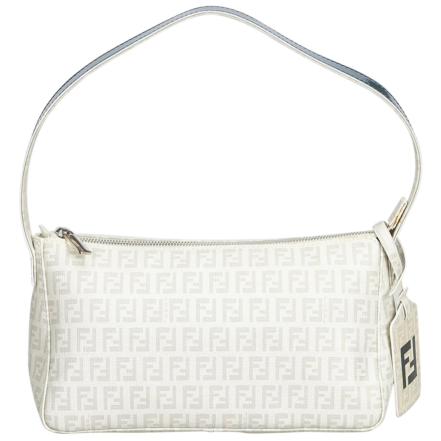 Fendi White Zucchino Canvas Baguette