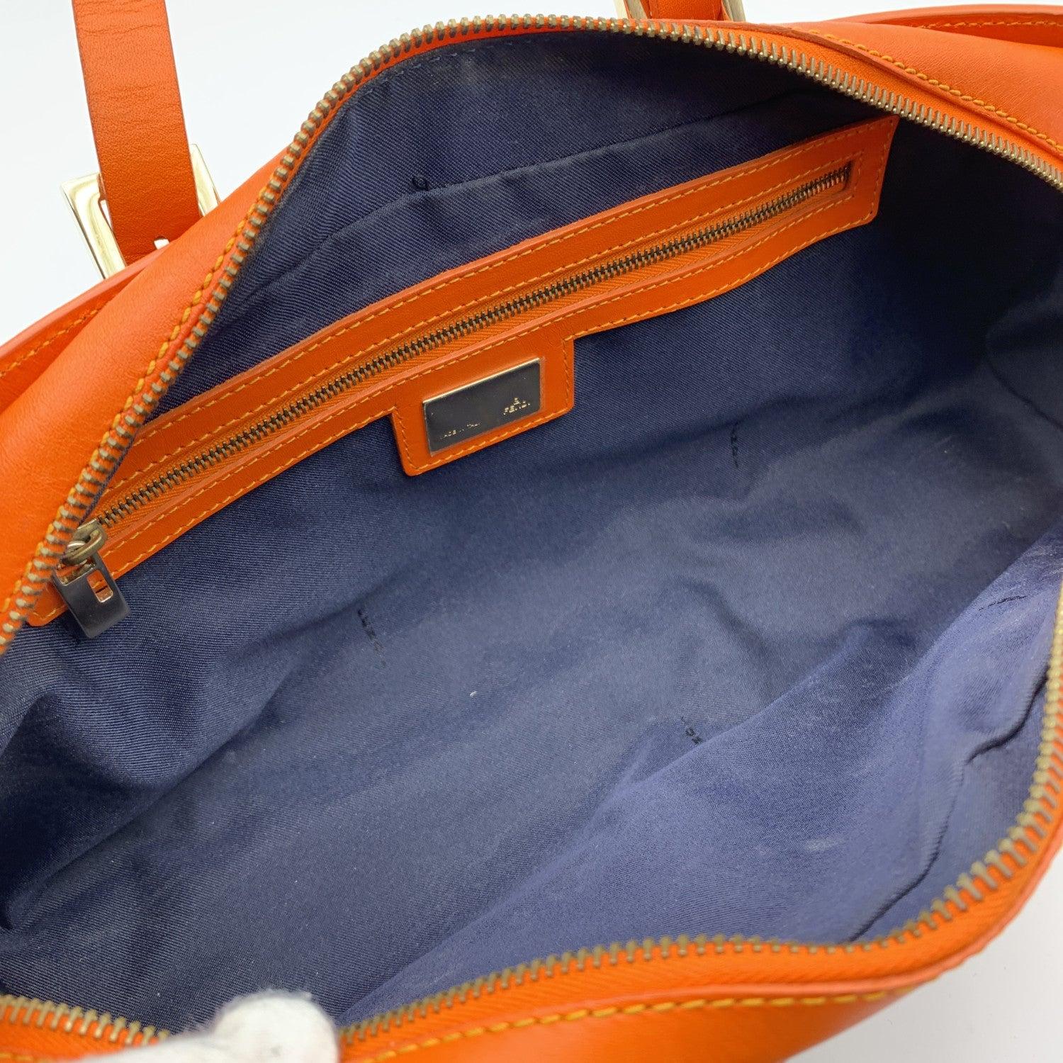 Fendi Wicker and Orange Leather Studded Tote Handbag Satchel For Sale 3