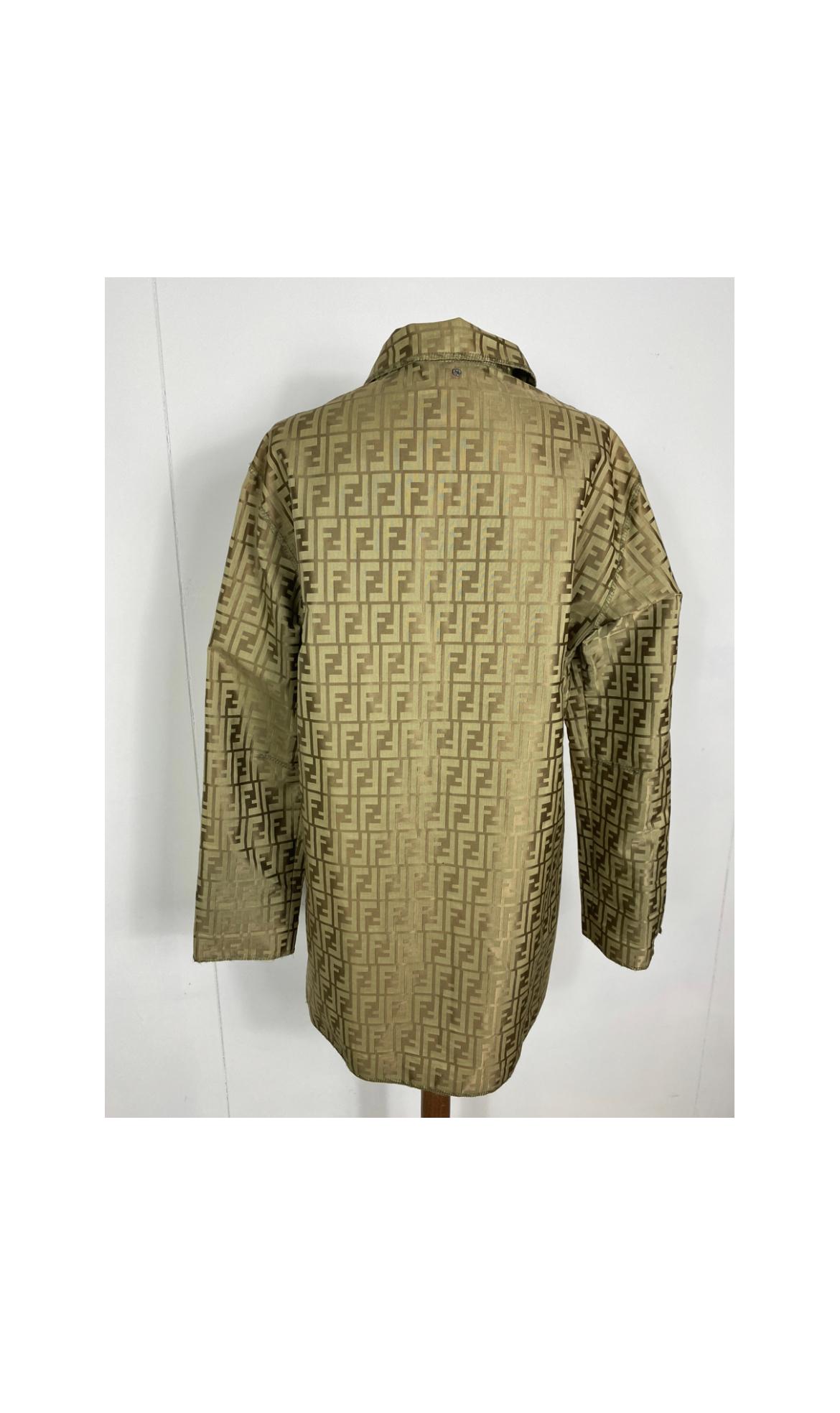 Brown Fendi windcoat totally logoed gold color. For Sale