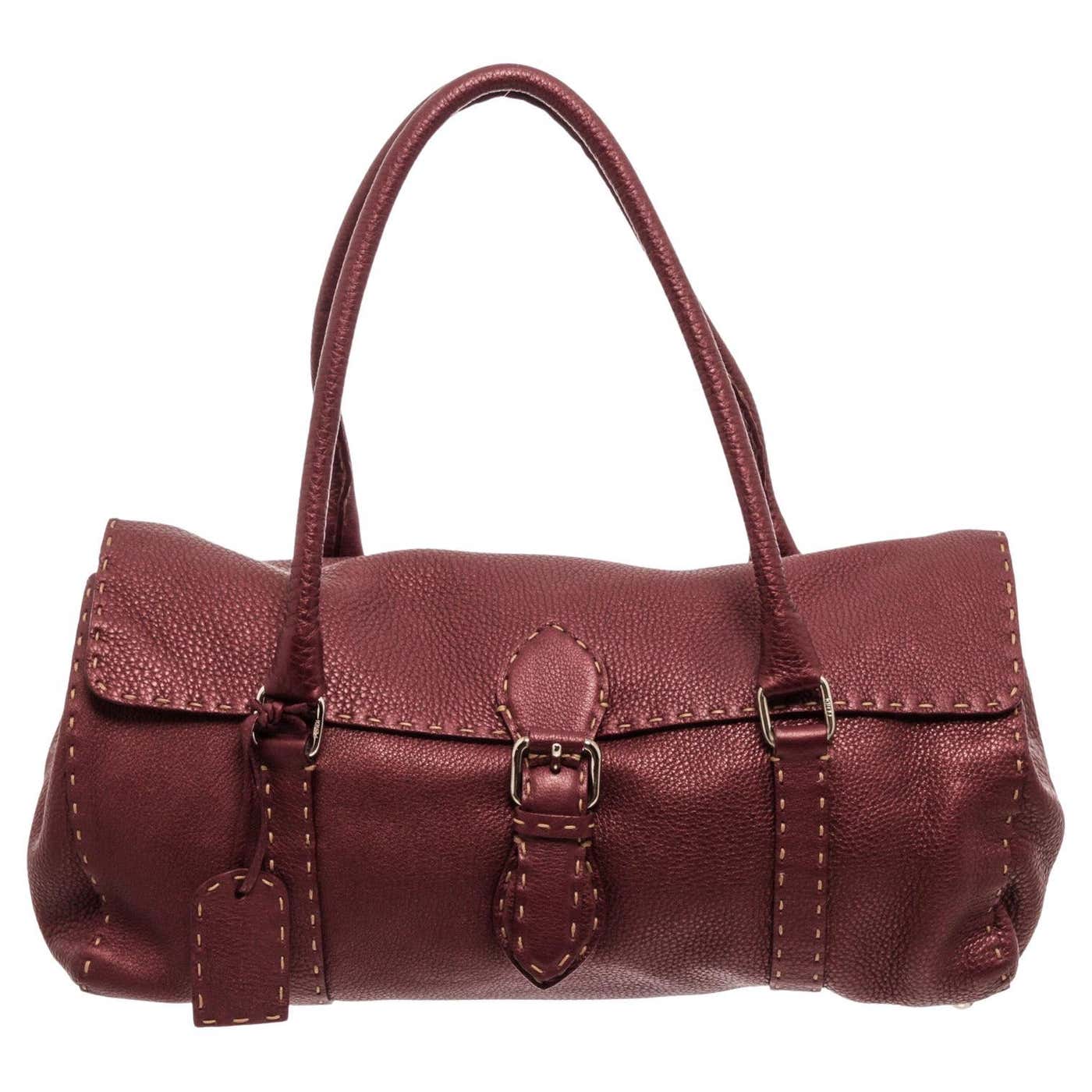 Fendi Wine Red Leather Selleria Shoulder Bag with gold-tone hardware at ...