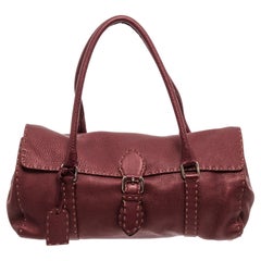 Fendi Wine Red Leather Selleria Shoulder Bag with gold-tone hardware
