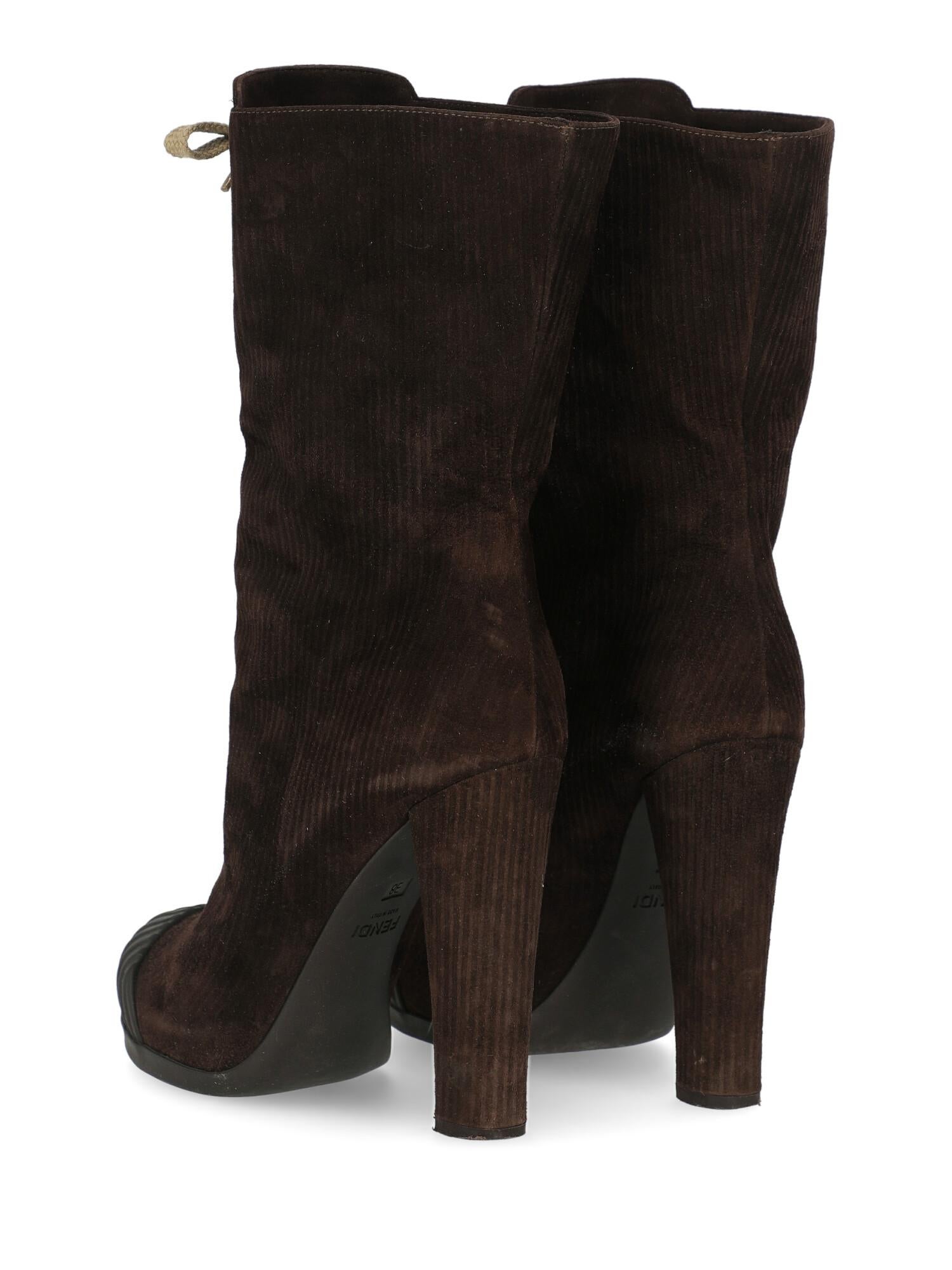 Black Fendi Woman Ankle boots Brown Leather IT 38 For Sale