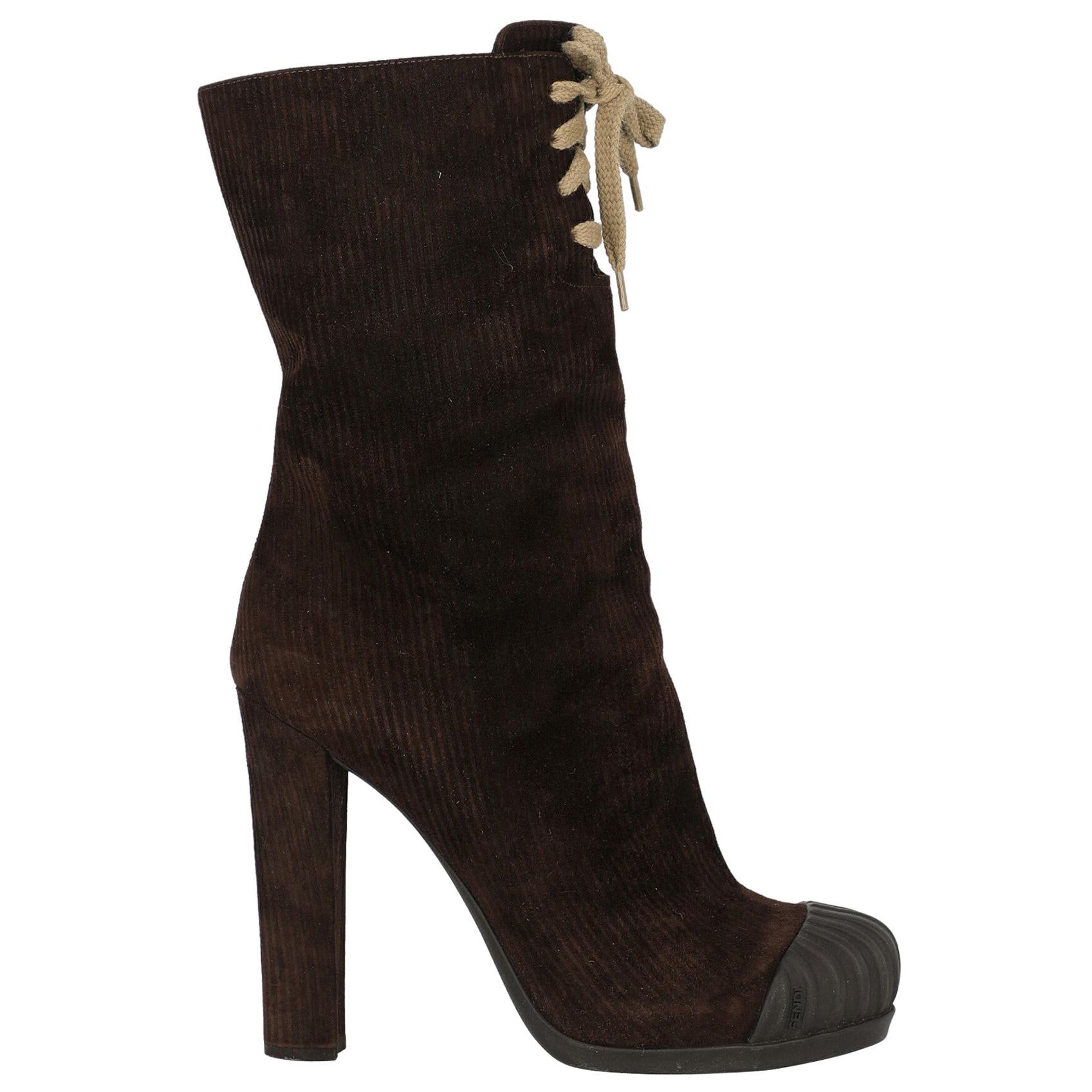 Fendi Woman Ankle boots Brown Leather IT 38 For Sale