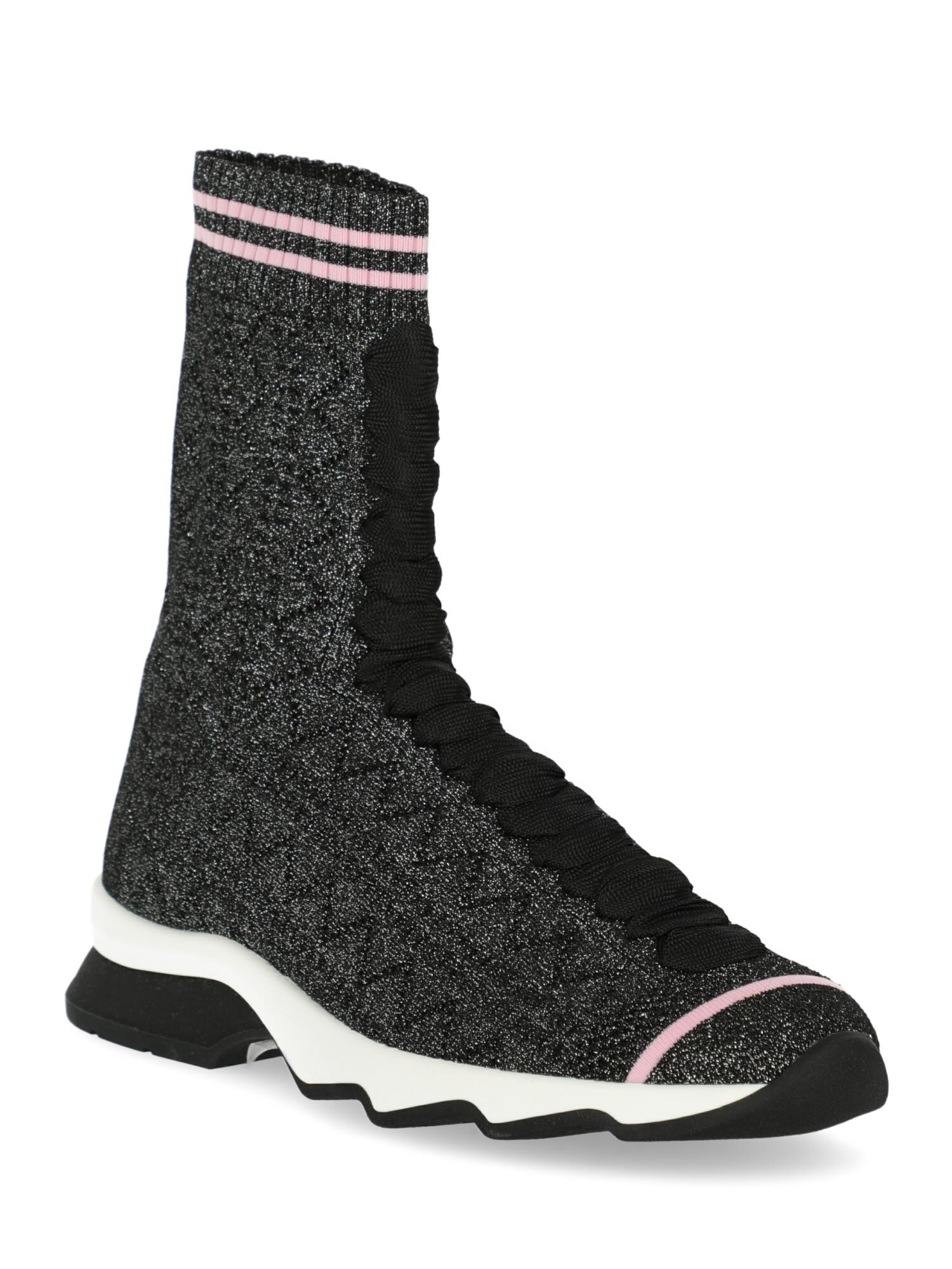 Shoe, fabric, solid color, metallic effect, sock sneakers, knitted, no fastening, contrasting applications

Includes:
- Dust bag
- Box

Product Condition: New With Tag

Composition:
Upper: 100% Synthetic
Sole: 100% Rubber

Color: Black
Product ID: