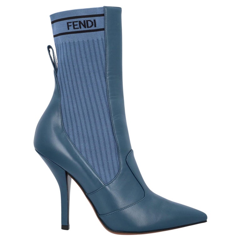 Fendi Women Ankle boots Blue Leather EU 39 5 at 1stDibs