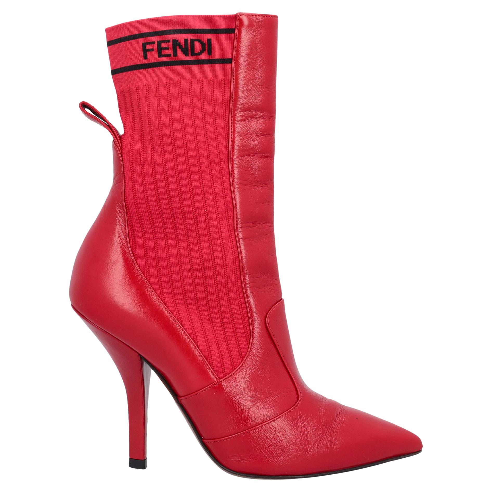 Fendi Women Ankle boots Red Leather EU 36 For Sale