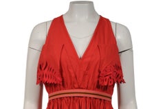 Fendi Women Cold Shoulder Floral Embroidered Midi Dress Sz US 8 IT 44 Coral Red