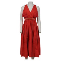 Fendi Women Cold Shoulder Floral Embroidered Midi Dress Sz US 8 IT 44 Coral Red