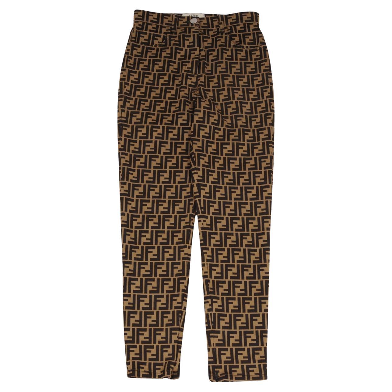 Fendi Women FF Pants Size IT 42 US 6 Brown Cotton Poly Trousers Ankle Zip in vendita