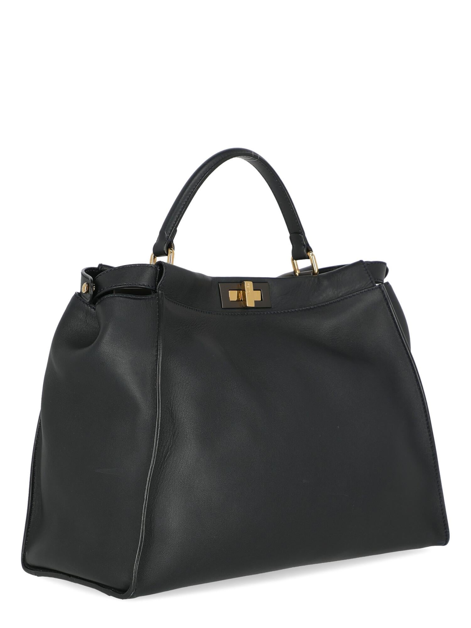Black Fendi Women Handbags Peekaboo Navy Leather 