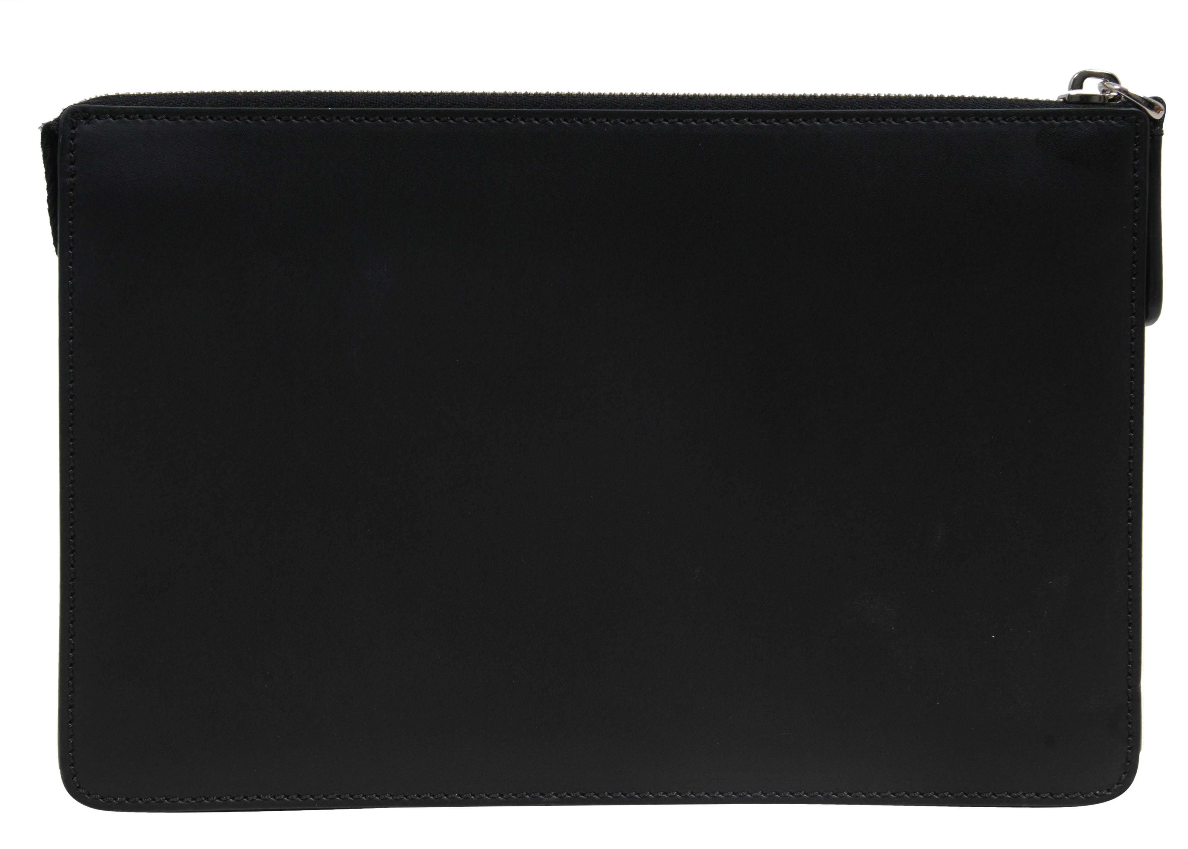 Fendi Donna Pouch Nero Pelle Marrone FF Logo Clutch Uomo Travel File Palladium In condizioni ottime in vendita a North Miami, FL