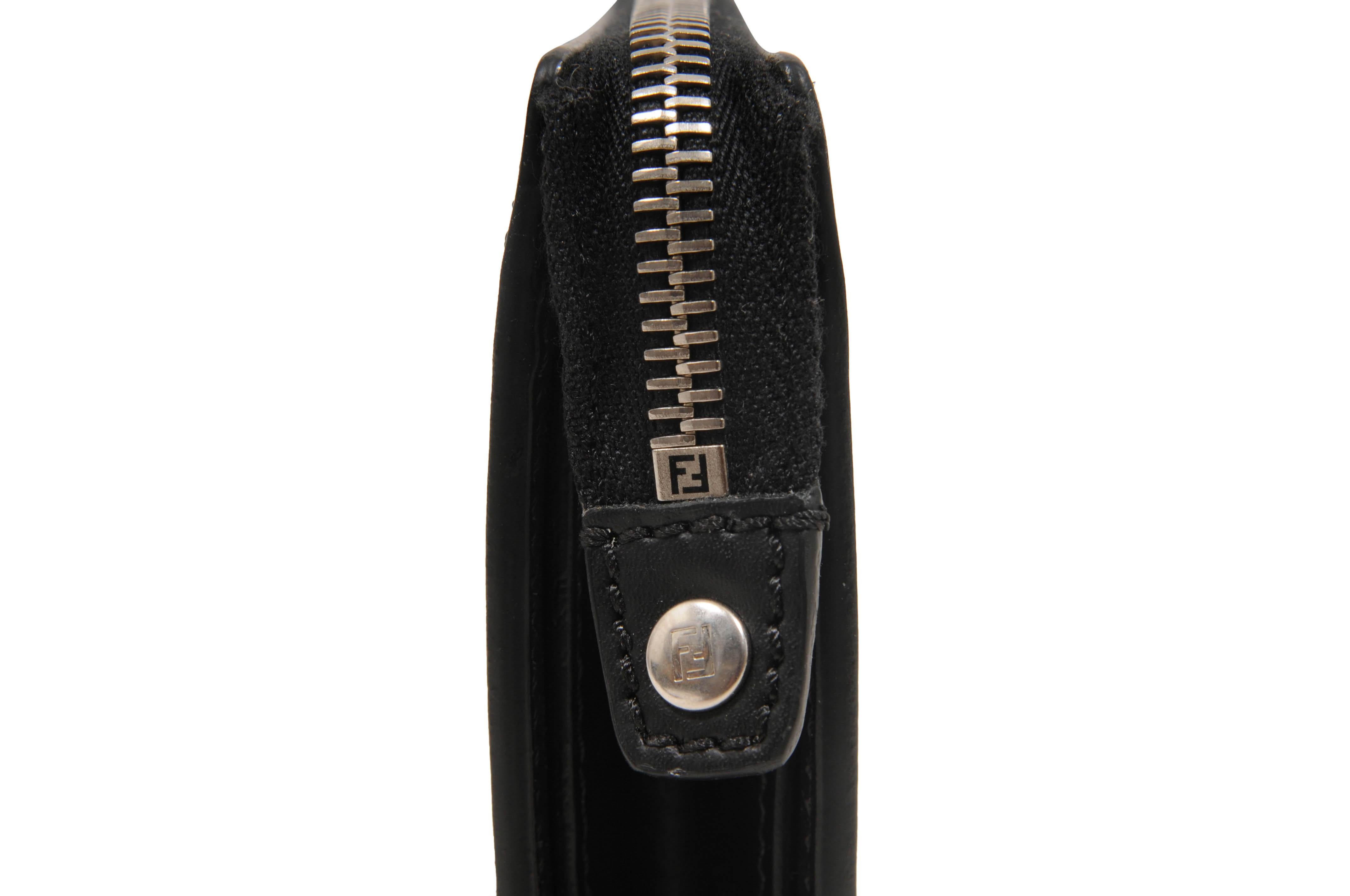 Fendi Donna Pouch Nero Pelle Marrone FF Logo Clutch Uomo Travel File Palladium in vendita 5