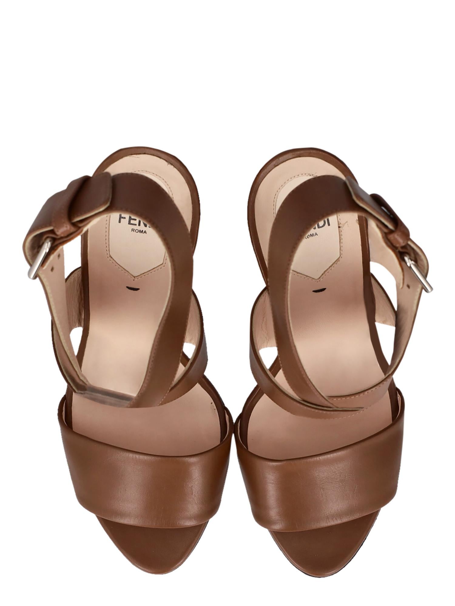 Fendi Women Sandals Brown Leather EU 39.5 For Sale 1