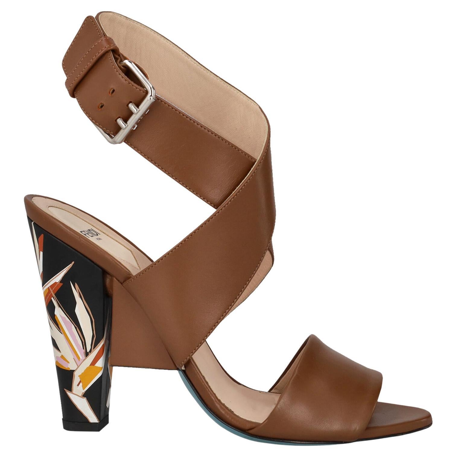 Fendi Women Sandals Brown Leather EU 39.5 For Sale