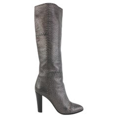 Fendi Women's 36.5 Knee High Grey Leather Selleria Boots 1F1206