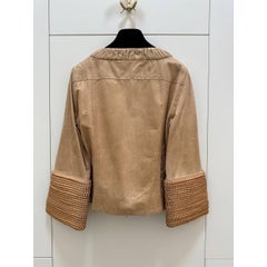 Fendi Women's Beige Leather Jacket with Woven Sleeves, IT 42