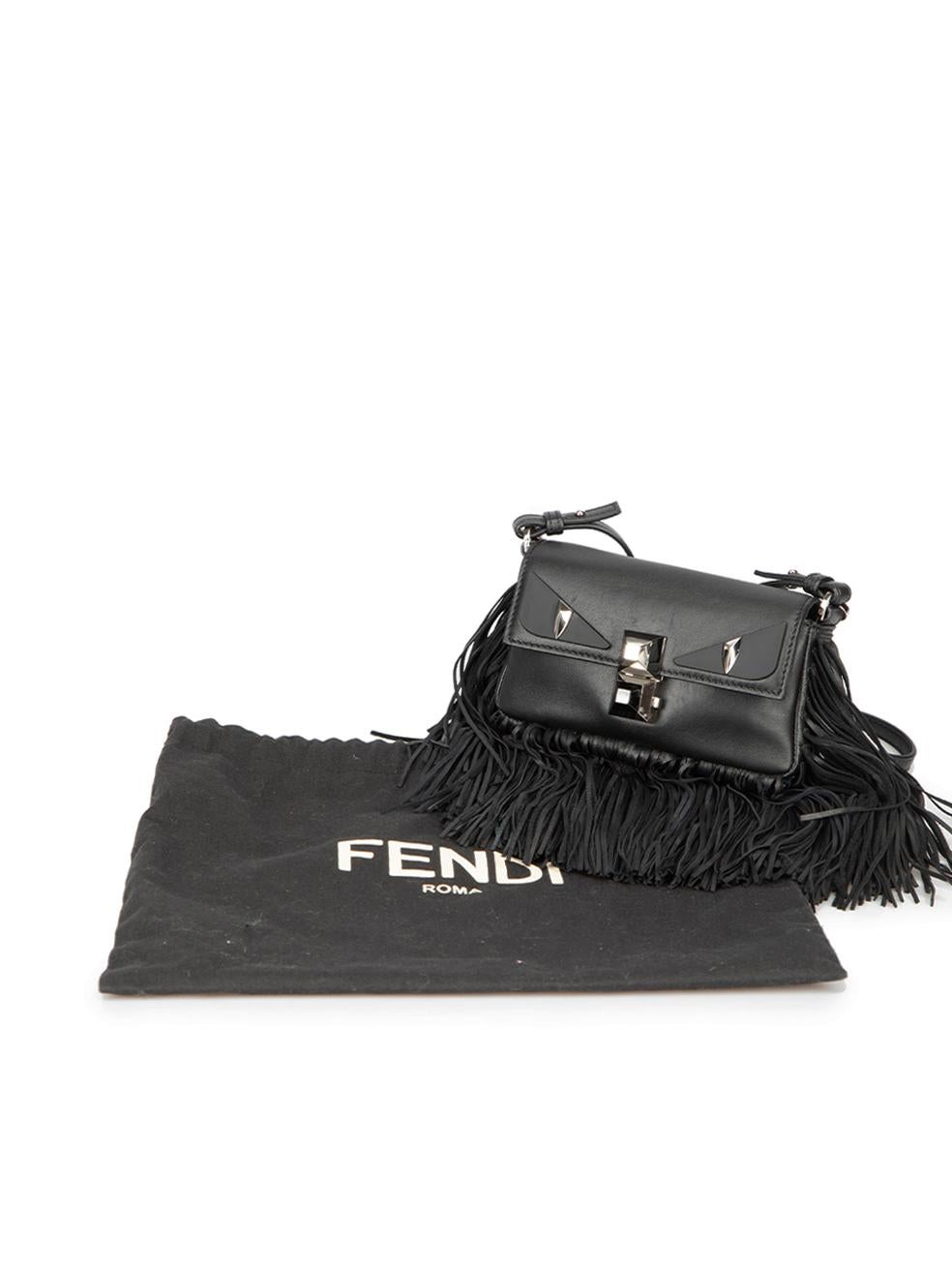 Fendi Women's Black Leather Fringe Monster Micro Baguette For Sale 3