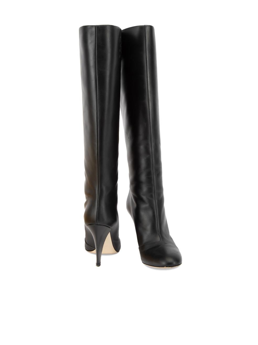 Fendi Women's Black Leather Karligraphy Knee High Boots In Excellent Condition In London, GB