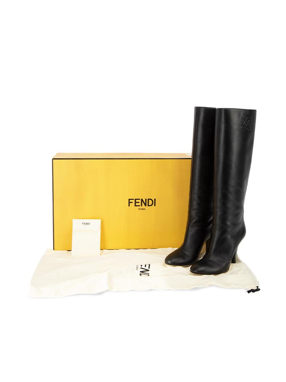 Fendi Women's Black Leather Karligraphy Knee High Boots 1